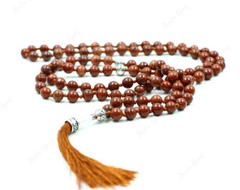 Collier Mala de perles de jaspe rouge-108 collier Mala noué à la main, perles de pierres précieuses Yoga, collier Mala de prière et de méditation, collier de perles fait à la main
