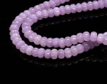 AAA+ Lavender Quartz Carving Rondelle Beads,8 MM Hand Curved Quartz Watermelon Beads,16" Pumpkin Quartz Beads For Handmade Jewelry