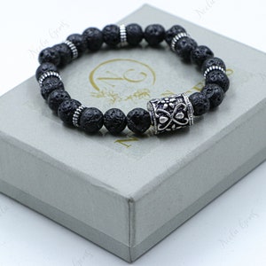 AAA+ Black Lava Rock Beads Bracelet,Lava Round Beads Bracelet,Lava Gemstone Stretch Bracelet,8 MM Black Lava Beads Unisex Healing Bracelet