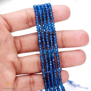 Perles rondelles facettées en jade lapis-lazuli bleu, rang de pierres précieuses de 3-3,5 mm