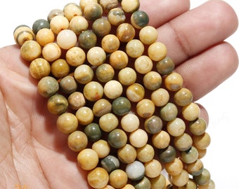 AAA+ Yellow Opal Smooth Round Beads,7-8MM Natural Peruvian Opal Gemstone Beads for Jewelry Making,AAA Quality Smooth Opal Beads for Necklace