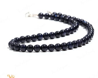 Colar de Pedra da Ouro Azul Natural, Contas Brilhantes de Pedra Galáxia de 8 mm, Joias de Arenito Azul, Gargantilha Celestial Noite Estrelada, Presente Gótico para Ela