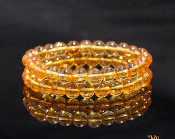 Natural Golden Citrine Bracelet 8mm, Abundance Stone for Wealth & Success, Sunny Manifestation Crystal, Unisex Jewelry Gift for Prosperity
