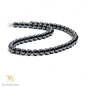 AAA+ Natural Hematite Gunmetal Beaded Necklace,8 MM Gunmetal Smooth Round Beads Necklace,18&quot; Hematite Beads Necklace In Handmade Jewelry