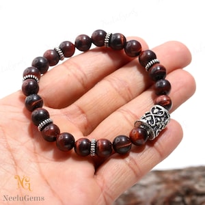AAA+ Red Tiger&#39;s Eye Bracelet,Tiger Eye Round Beads Bracelet,Tiger Eye Gemstone Stretch Bracelet,8 MM Tiger Eye Bead Unisex Healing Bracelet