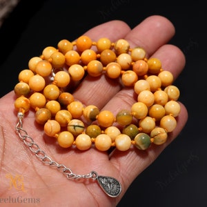 Hand Knotted Orange Opal Necklace ,Peruvian Orange Opal Necklace,Peruvian Opal Knotted Necklace,Opal Round Bead Necklace,Opal Candy Necklace
