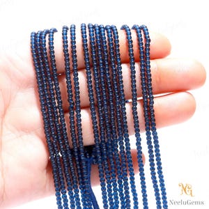AAA+ Blue Sapphire Quartz Smooth Rondelle Shape Gemstone Beads,2.20-2.30 MM Sapphire Tiny Beads,13&quot;Sapphire Quartz Bead For Handmade Jewelry