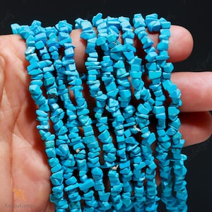 Natural Blue Howlite Turquoise Raw Uncut Chips Gemstone Beads,Turquoise Raw Rough Uncut Beads,34&quot; Blue Turquoise Beads For Handmade Jewelry