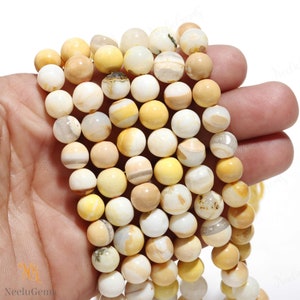 Natural Yellow Opal Smooth Round Shape Gemstone Beads,Peruvian Yellow Opal Plain Round Beads,8-9 MM Yellow Opal Beads For Handmade Jewelry