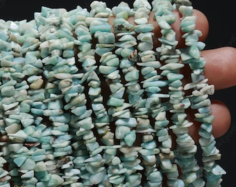AAA+ Blue Larimar Uncut Chip Beads,Natural Larimar Raw Rough Tiny Nugget Chips,34" Gemstone Beads For Handmade Jewelry