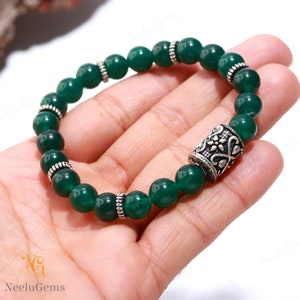 AAA+ Green Onyx Bracelet,Green Onyx Round Beads Bracelet,Green Onyx Gemstone Stretch Bracelet,8 MM Green Onyx Beads Unisex Healing Bracelet