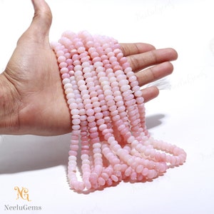 AAA+ Quality Pink Opal Smooth Rondelle Shape Gemstone Beads,Peruvian Pink Opal Plain Beads,7-8 MM Pink Opal Beads For Handmade Jewelry