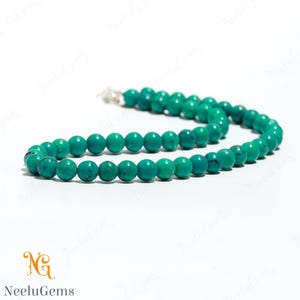 AAA+ Natural Blue Turquoiose Beaded Necklace,6 MM Turquoise Smooth Round Beads Necklace,18&quot; Turquoise Beaded Necklace In Handmade Jewelry
