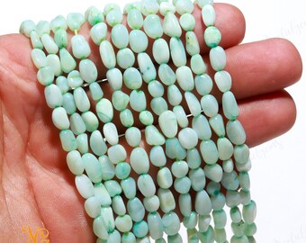 AAA+ Green Opal Smooth Nugget Beads,Natural Peruvian Green Opal Tiny Pebble Nugget Beads,13" Tumble Gemstone Beads For Handmade Jewelry