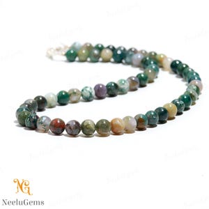 AAA+ Natural Indian Agate Beaded Necklace,8 MM Indian Agate Smooth Round Beads Necklace,18&quot; Insdian Agate Beads Necklace In Handmade Jewelry