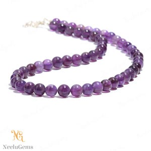 AAA+ Natural Africian Amethyst Beaded Necklace,8 MM Purple Amethyst Smooth Round Beads Necklace,18&quot; Amethyst Beads Necklace Handmade Jewelry