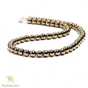 AAA+ Natural Golden Pyrite Beaded Necklace,8 MM Pyrite Smooth Round Beads Necklace,18&quot; Golden Pyrite Beads Necklace In Handmade Jewelry