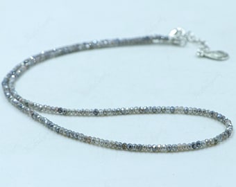 Labradorite Necklace, 2mm Faceted Gemstone Choker, Dainty Blue Flash Crystal Jewelry, Minimalist Protection Stone, Handmade Gift for Her