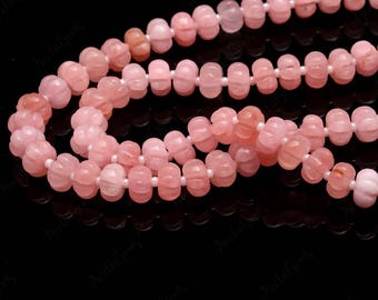 AAA+ Pink Rose Quartz Carving Rondelle Beads,8 MM Hand Curved Rose Quartz Watermelon Beads,16" Pumpkin Quartz Beads For Handmade Jewelry