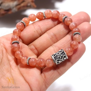 AAA+ Strawberry Quartz Bracelet,Quartz Beads Bracelet,Strawberry Quartz Gemstone Stretch Bracelet,8 MM Quartz Beads Unisex Healing Bracelet