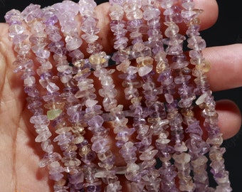 AAA+ Ametrine Uncut Chip Beads,Natural Ametrine Quartz Raw Rough Tiny Nugget Chips,34" Gemstone Beads For Handmade Jewelry