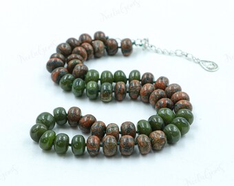 Hand Knotted Unakite Jasper Necklace, Pink and Green Gemstone Beaded Choker, Natural Earthy Stone Jewelry, Silk Knotted Boho Luxe Gift Her