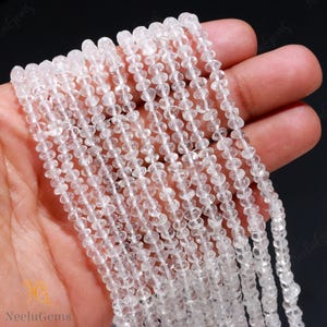 Natural Clear Crystal Quartz Smooth Rondelle Gemstone Beads,Crystal Quartz Smooth Button Beads,4-5 MM Clear Quartz Bead For Handmade Jewelry