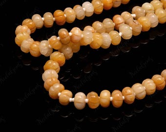 AAA+ Yellow Calcite Quartz Carving Rondelle Beads,8 MM Hand Curved Calcite Watermelon Beads,16" Calcite Pumpkin Beads For Handmade Jewelry