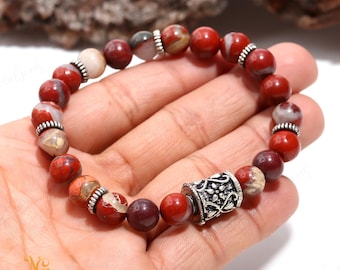 8mm Red Jasper Bracelet, Natural Root Chakra Grounding Jewelry, Stone of Endurance, Unisex Strength Gift, Deep Red Jasper Healing Bracelet