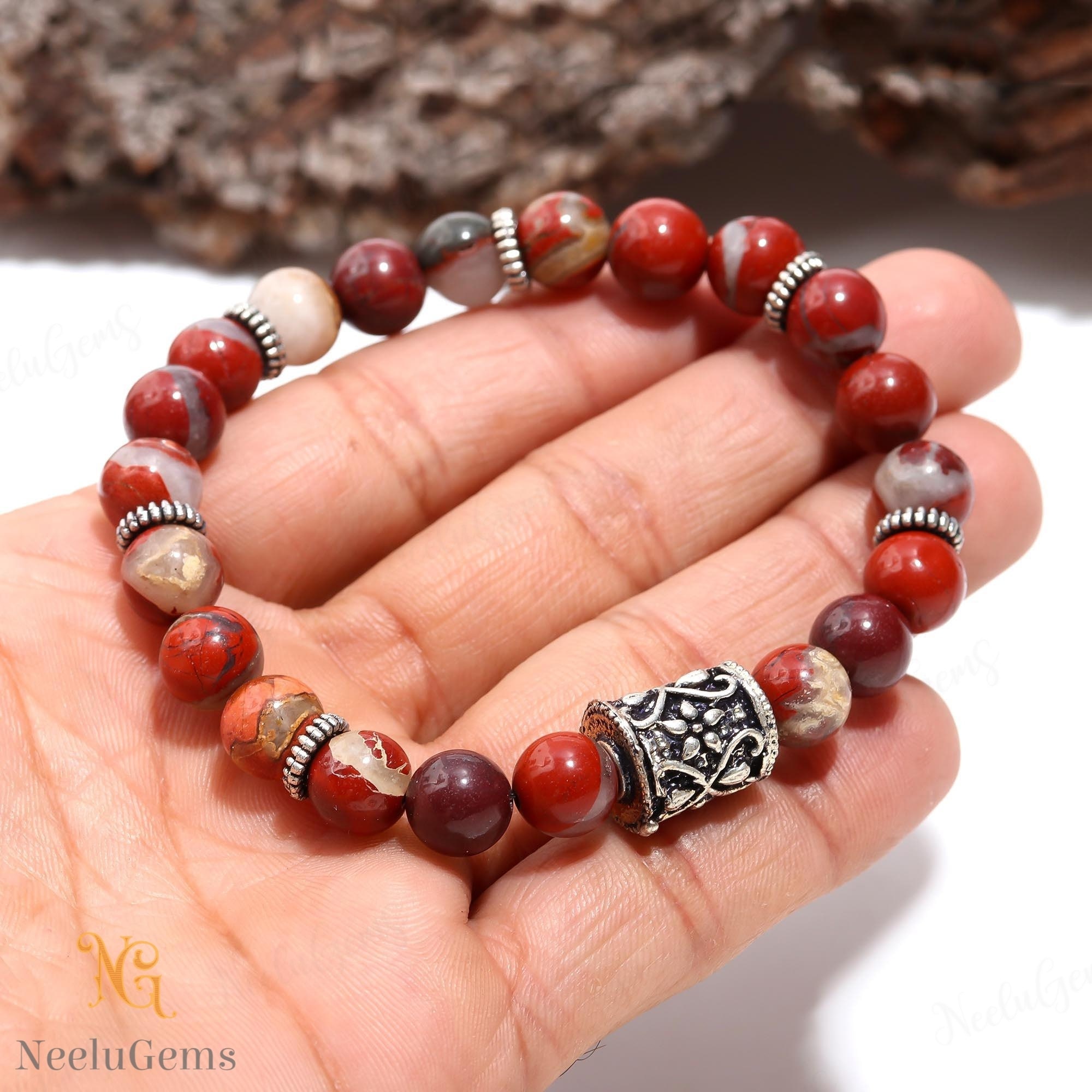 8mm Red Jasper Bracelet, Natural Root Chakra Grounding Jewelry 8mm Red Jasper Bracelet, Natural Root Chakra Grounding Jewelry
