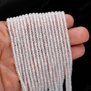 AAA+ Geniune Clear White Zircon Microcut Faceted Faceted Gemstone Beads,3 MM Cubic Zirconia Beads,13&quot; White Zircon Bead For Handmade Jewelry