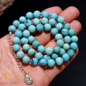 Hand Knotted Blue Opal Necklace,Peruvian Blue Opal Necklace,Peruvian Blue Opal Knotted Necklace,Opal Round Bead Necklace,Opal Candy Necklace