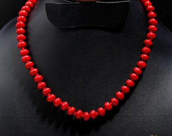 Hand Knotted Red Coral Necklace, 18 Inch Natural Gemstone Beads, Bold Red Statement Jewelry, Root Chakra Protection Stone, Boho Luxe Gift