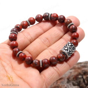 AAA+ Red Jasper Bracelet,Red Jasper Round Beads Bracelet,Red Jasper Gemstone Stretch Bracelet,8 MM Red Jasper Beads Unisex Healing Bracelet