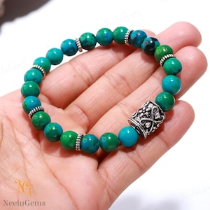AAA+ Blue Chrysocolla Bracelet,Chrysocolla Round Beads Bracelet,Chrysocolla Gemstone Stretch Bracelet,8 MM Blue Bead Unisex Healing Bracelet