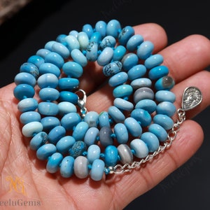 Hand Knotted Blue Opal Necklace ,Peruvian Neon Blue Opal Necklace,Peruvian Opal Knotted Necklace,Opal Bead Necklace,Blue Opal Candy Necklace