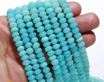 AAA+ Blue Opal Smooth Rondelle Beads,8-9 MM Natural Peruvian Opal Indian Cut Beads,15" Loose Gemstone Beads For Handmade Jewelry