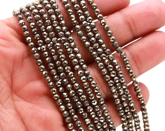 AAA+ Natural Pyrite Microcut Faceted Beads,3.10-3.20 MM Pyrite Tiny Rondelle Beads,13" Pyrite Gemstone Beads For Handmade Jewelry