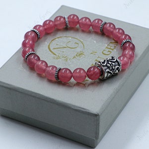 AAA+ Pink Chalcedony Bracelet,Chalcedony Round Beads Bracelet,ChalcedonyGemstone Stretch Bracelet,8 MM Pink Beads Unisex Healing Bracelet