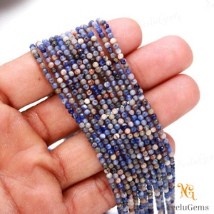 AAA+ Natural Blue Sodalite Micro Cut Faceted Rondelle Gemstone Beads,2.25-2.50 MM Sodalite Tiny Beads,13&quot;Sodalite Bead For Handmade Jewelry