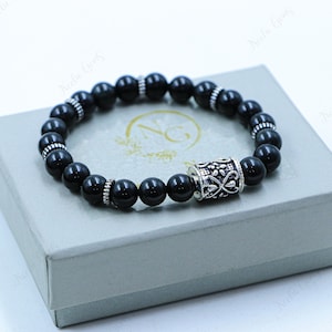 AAA+ Black Obsidian Bracelet,Obsidian Round Beads Bracelet,Obsidian Gemstone Stretch Bracelet,8 MM Black Beads Unisex Healing Bracelet