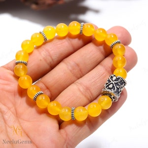 AAA+ Yellow Chalcedony Bracelet,Chalcedony Round Bead Bracelet,Chalcedony Gemstone Stretch Bracelet,8 MM Yellow Bead Unisex Healing Bracelet
