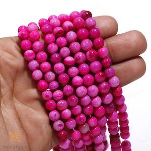 Natural Pink Opal Smooth Round Shape Gemstone Beads Strand,Peruvian Pink Opal Plain Round Beads,6-7 MM Pink Opal Beads For Handmade Jewelry