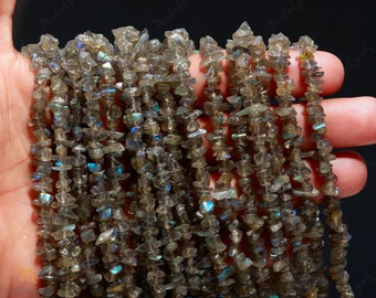 AAA+ Black Labradorite Uncut Chip Beads,Natural Labradorite Raw Rough Tiny Nugget Chips,34" Gemstone Beads For Handmade Jewelry