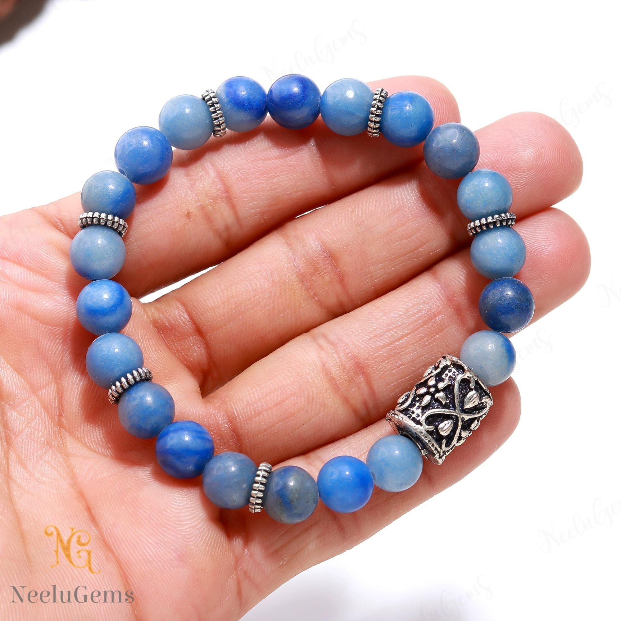 Natural Blue Aventurine Bracelet 8mm, Calm Communication Stone for