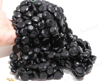 AAA+ Black Agate Faceted Coin Beads,Natural Agate Quartz Briolette Coin Beads,15" Indian Cut Gemstone Beads For Handmade Jewelry