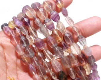 AAA+ Multi Fluorite Faceted Oval Beads,Natural Fluorite Briolette Oval Beads,13"Gemstone Beads For Handmade Jewelry & Craft Making