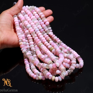 AAA+ Quality Pink Opal Smooth Rondelle Shape Gemstone Beads,Peruvian Pink Opal Plain Beads,9-10 MM Pink Opal Beads For Handmade Jewelry