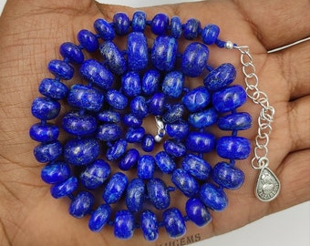 Lapis Lazuli Necklace, Hand Knotted Royal Blue Gemstone Jewelry 18 Inch Natural Lapis Silk Strand Deep Blue Gold Flecked Choker Gift for Her