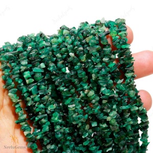 Natural Green Emerald Raw Uncut Chips Gemstone Beads Strand,Emerald Raw Rough Uncut Beads,34&quot;Inches Green Emerald Beads For Handmade Jewelry
